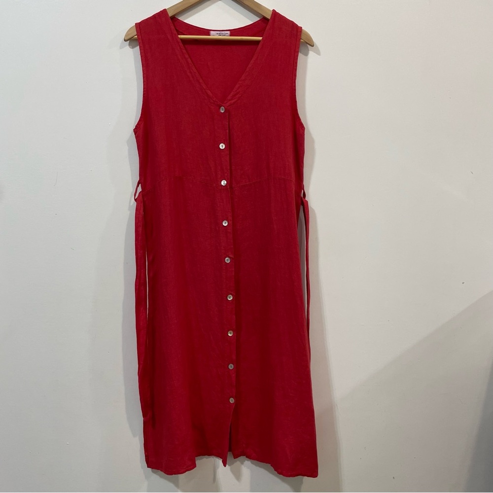 Vanessa Zani Made In Italy 100% Linen Red Summer Sleeveless Midi Dress S…
